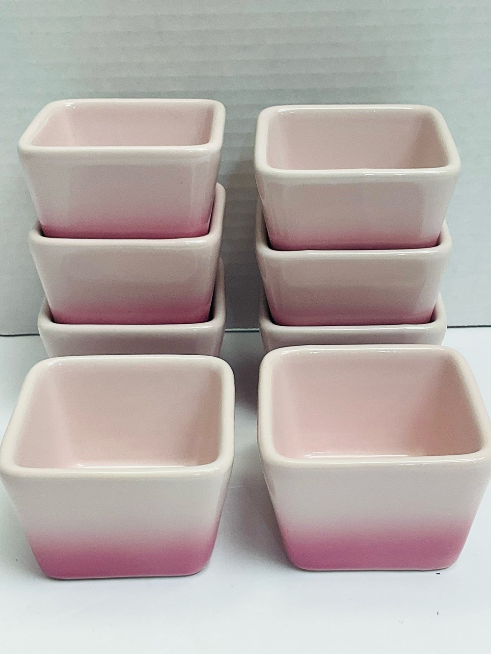 NWT Set of 8 Pink Ombre Ceramic Ramekins 3”w x 2”h | Gifts Baking DIY Candles